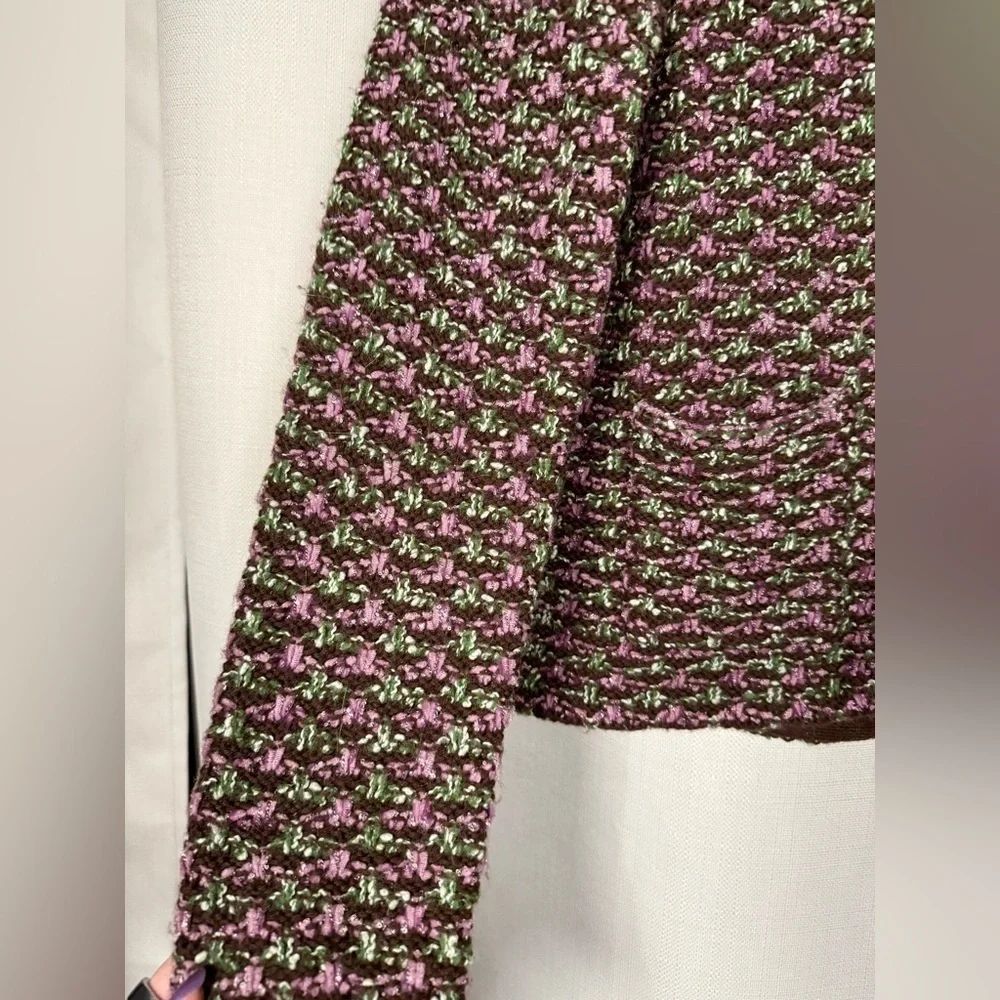 Charter Club Knit Brown Purple Green Textured Blazer Jacket Medium
